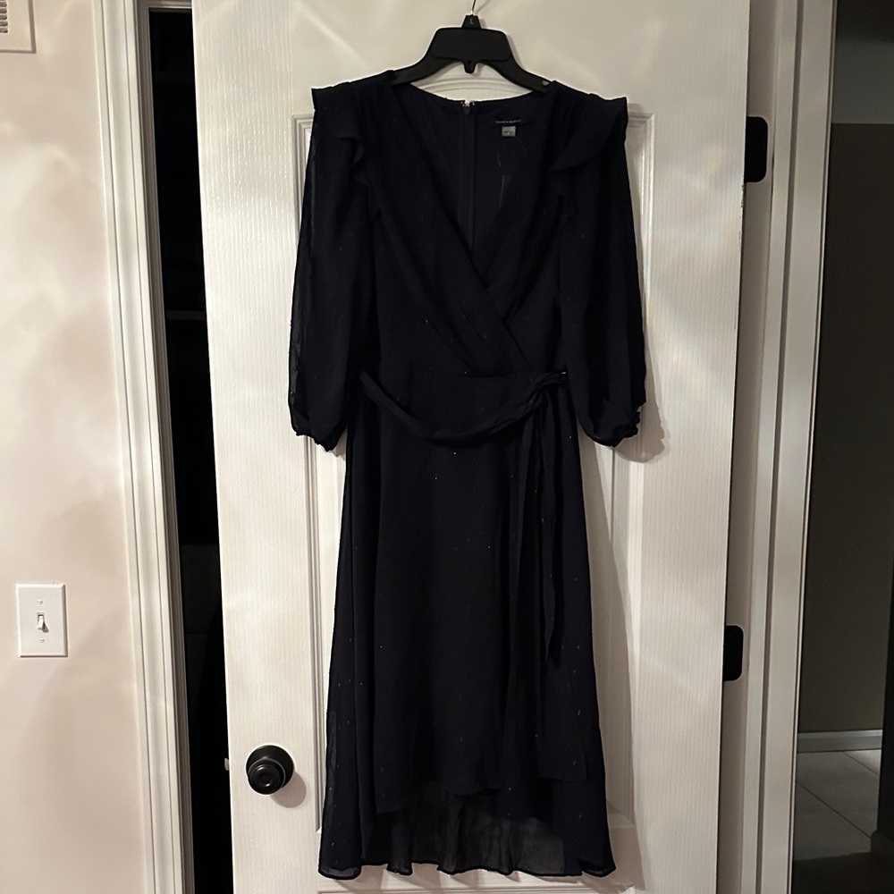 Tommy Hilfiger Black Long-Sleeve Wrap Midi Dress